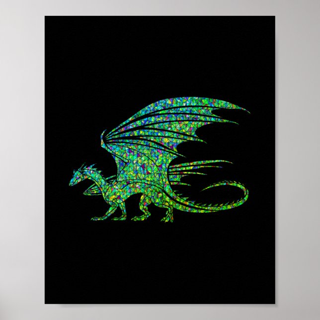 Póster Incríble Dragón de Mosaico Verde (Frente)