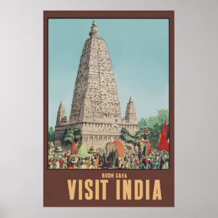 Póster India Antigua Bodh Gaya Templo Mahabodhi Viaje