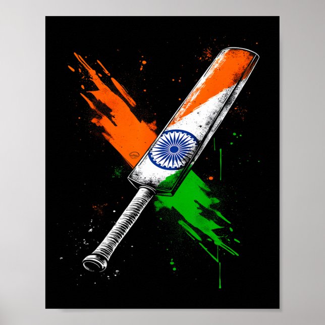 Póster India Cricket T Cricket Warrior British Flag Crick (Frente)