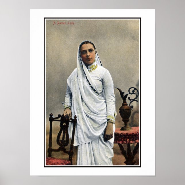 Póster India de los años 1900, mujer parsi (Frente)