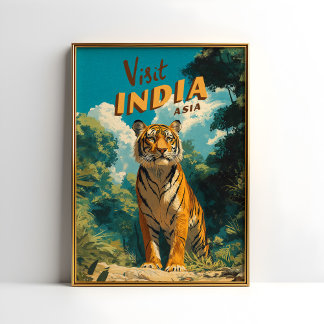 Póster India Tiger Vintage Travel