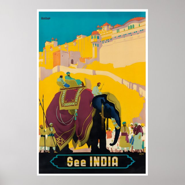 Póster India Travel Poster Indian Print Elephant Art (Frente)