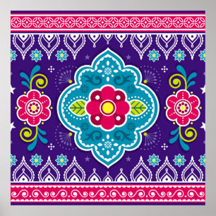 Póster Indian and Pakistani truck art seamless pattern de