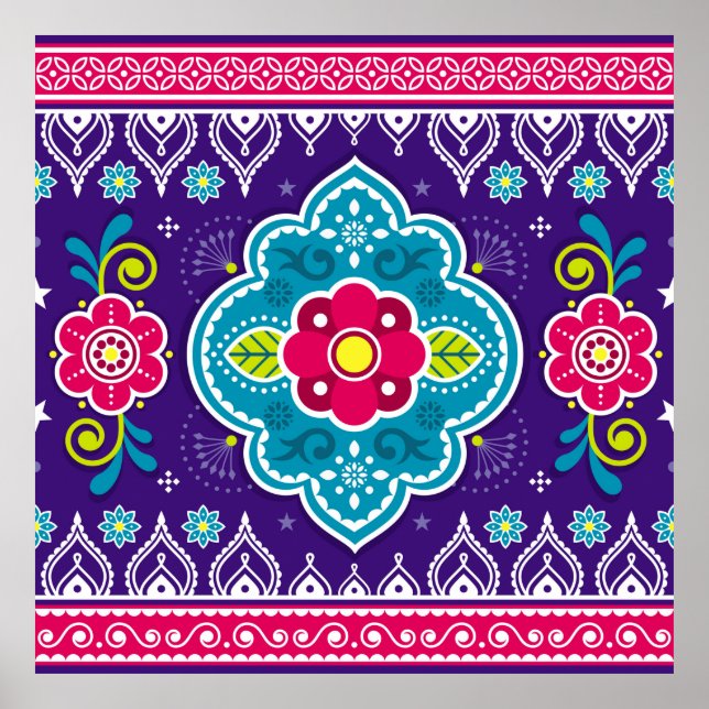 Póster Indian and Pakistani truck art seamless pattern de (Frente)