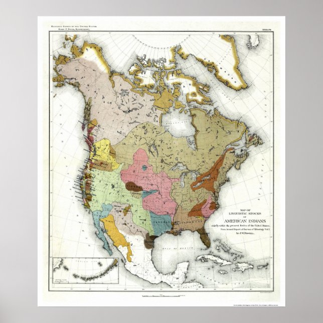 Póster Indian Linguistics Map 1890 (Frente)