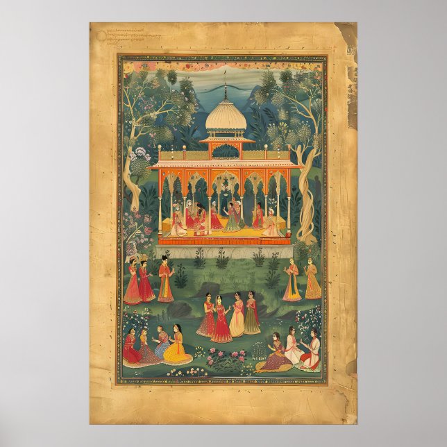 Póster Indian Pichwai Art Poster Mughal Royal Pavilion (Frente)