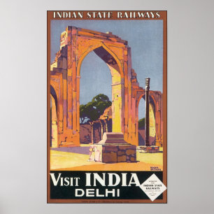 Póster Indian State Railways Visit India Delhi