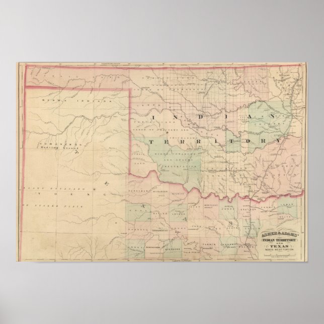 Póster Indian Territory and Texas, North West Portion (Frente)