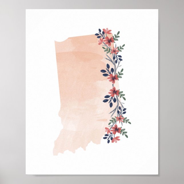 Póster Indiana Floral Watercolor State (Frente)