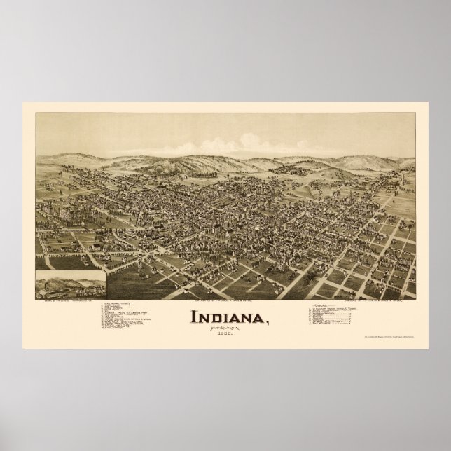 Póster Indiana, mapa panorámico de la AP - 1900 (Frente)