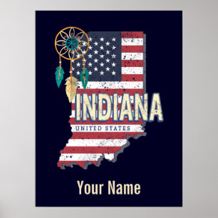 Póster Indiana State Estados Unidos Retro Map Vintage USA