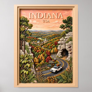 Póster Indiana viaje por carretera naturaleza vintage cue