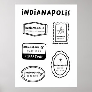 Póster Indianápolis - Colección de sellos de viaje
