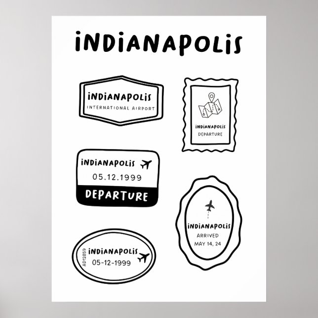 Póster Indianápolis - Colección de sellos de viaje (Frente)