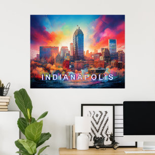 Póster Indianapolis Colorful Abstrated Wall Art Print