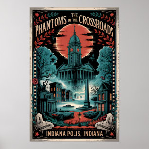 Póster Indianapolis embrujada, Indiana terror vintage 