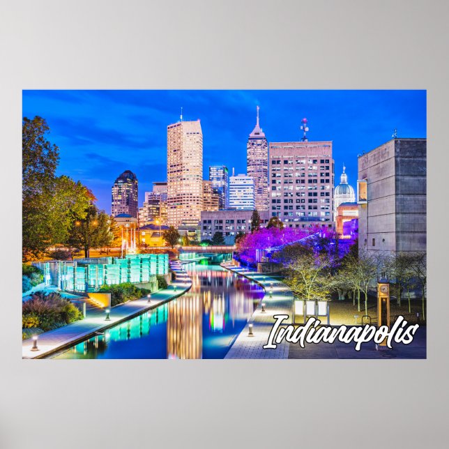 Póster Indianápolis, Indiana, al anochecer (Frente)