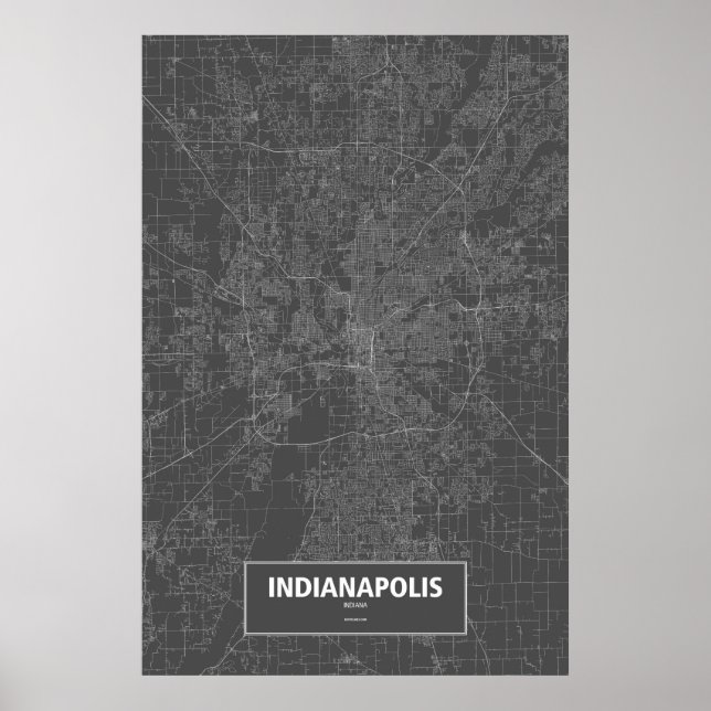 Póster Indianápolis, Indiana (blanco sobre negro) (Frente)