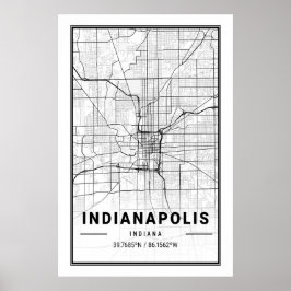 Póster Indianapolis Indiana EE.UU. Mapa de ciudades de vi