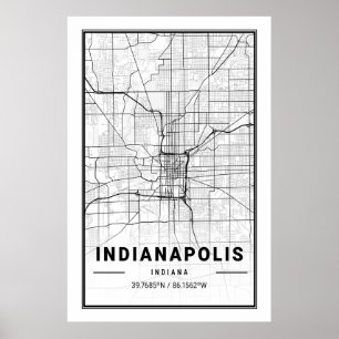 Póster Indianapolis Indiana EE.UU. Mapa de ciudades de vi
