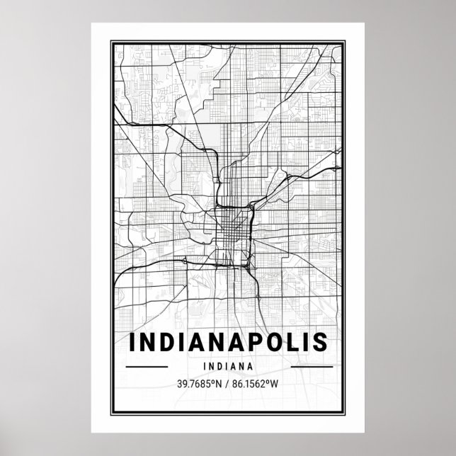 Póster Indianapolis Indiana EE.UU. Mapa de ciudades de vi (Frente)