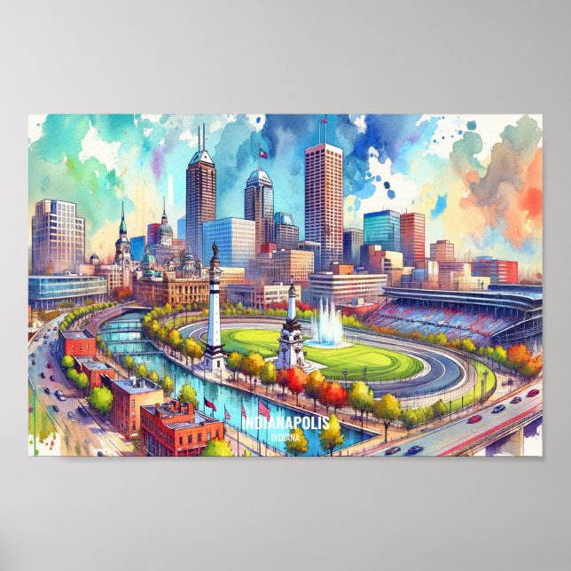 Póster Indianapolis Indiana Estados Unidos Lugares de via (Frente)