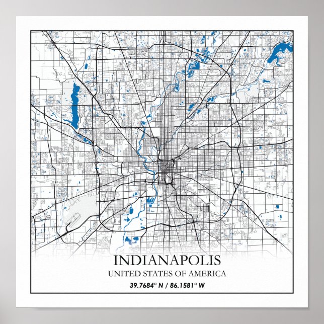 Póster Indianapolis Indiana USA Travel City Map (Frente)