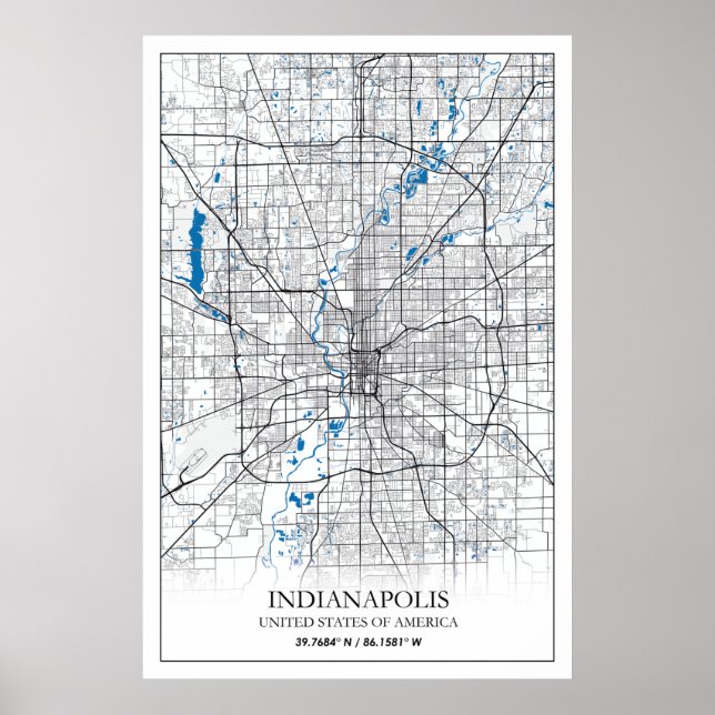 Póster Indianapolis Indiana USA Travel City Map (Frente)