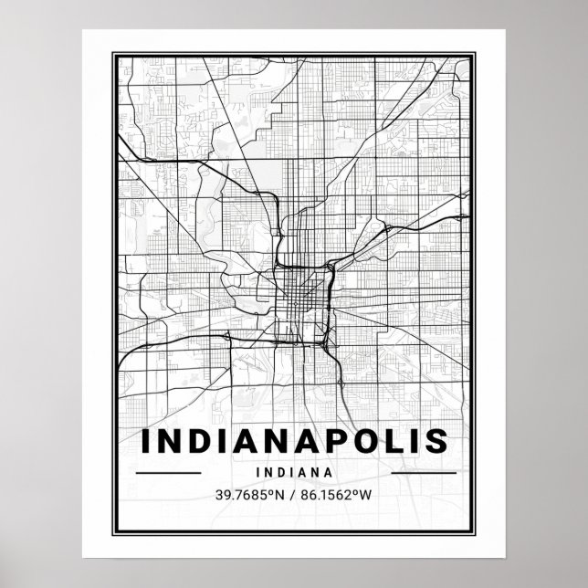 Póster Indianapolis Indiana USA Travel City Map (Frente)