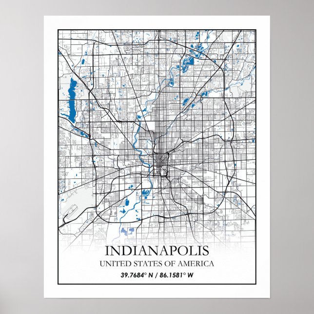 Póster Indianapolis Indiana USA Travel City Map (Frente)