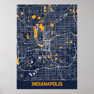 Póster Indianápolis - Mapa de la ciudad de Indiana Bluefr