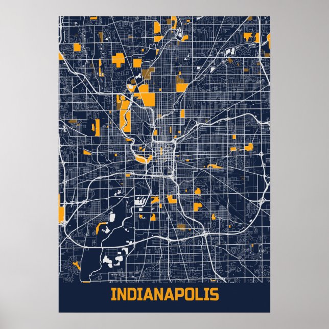 Póster Indianápolis - Mapa de la ciudad de Indiana Bluefr (Frente)