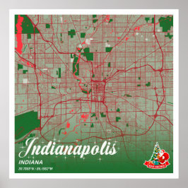Póster Indianápolis - Navidades Indiana Mapa de la ciudad