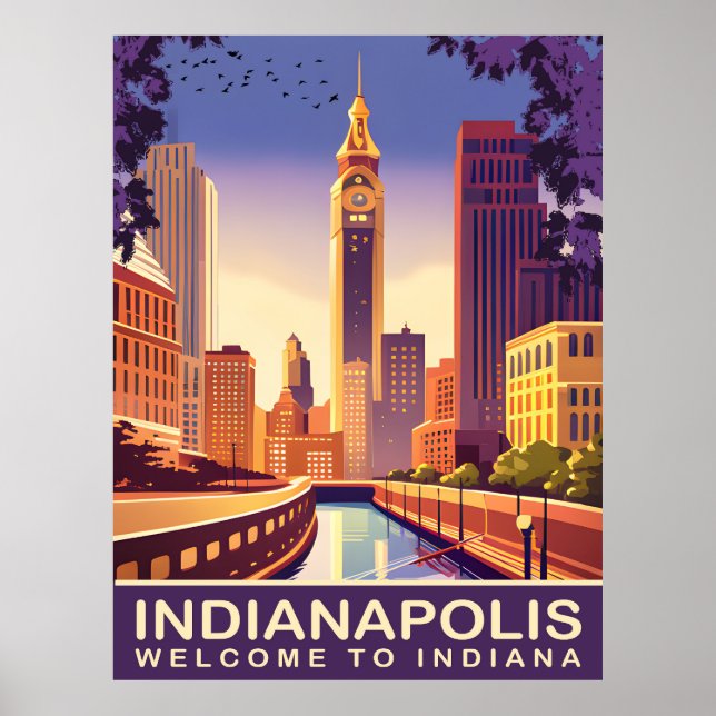 Póster Indianápolis, White River y Canal, Viajes (Frente)