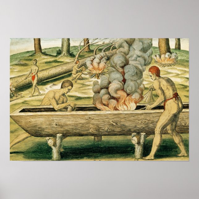 Póster Indians Making a Dugout Canoe (Frente)