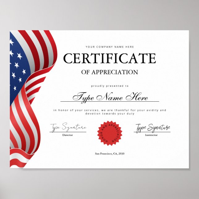 Póster Indicador Certificado de apreciación, reconocimien (Frente)
