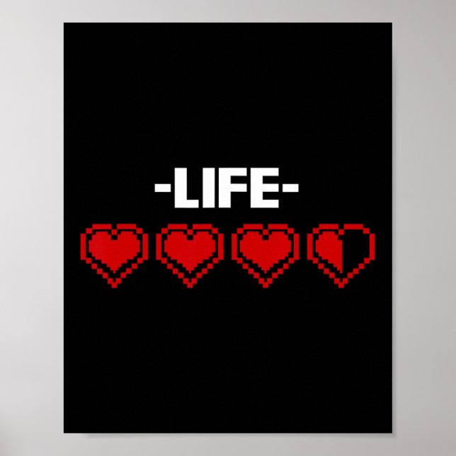 Póster Indicador de vida corazón gráfico de 8 bits juego  (Frente)