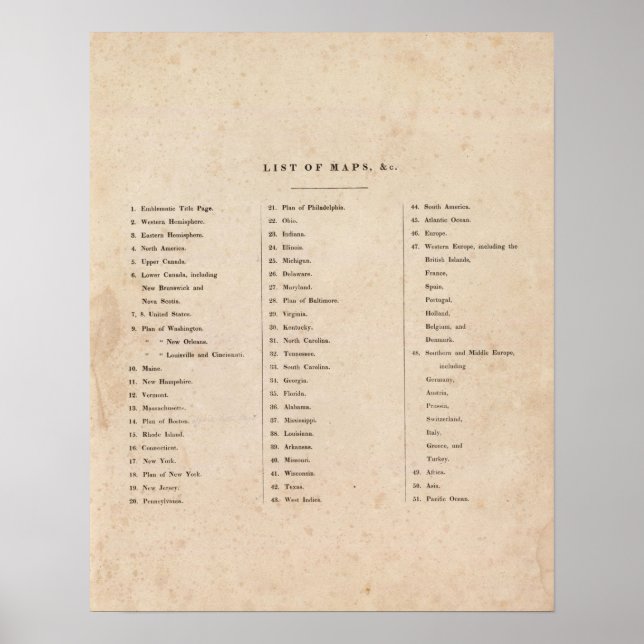 Póster Índice del Atlas General del Mundo (Frente)