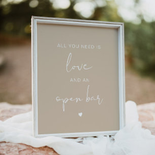 Póster INDIE Boho Beige All You Need is Love and Open Bar