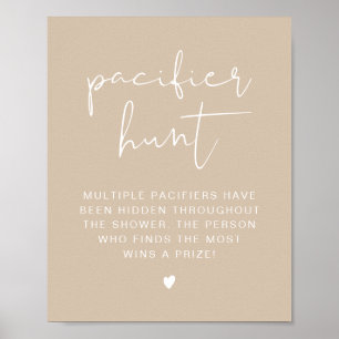 Póster INDIE Boho Beige Pacifier Hunt Baby Shower Game Po