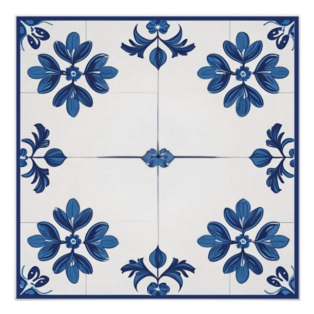 Póster Indigo Azulejo Blue Portuguese Lisbon tiles (Anverso)
