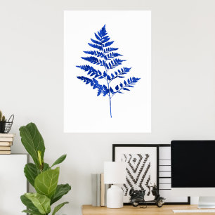 Póster Indigo Blue Watercolor Fern Leaves