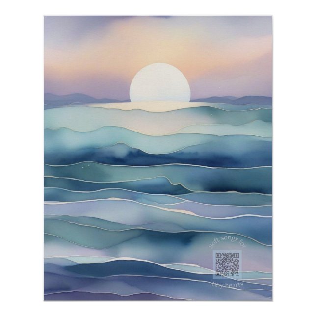 Póster Indigo Ocean Moon Nursery Wall Art | Watercolor (Anverso)