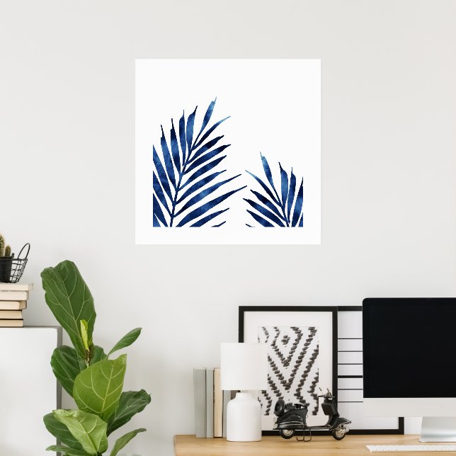 Póster Indigo Palm Fronds (Oficina en casa)