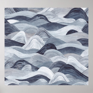 Póster Indigo Watercolor Wave Seamless