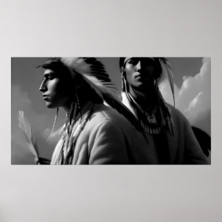 Póster Indio americano blanco y negro 2 hombres monocromo