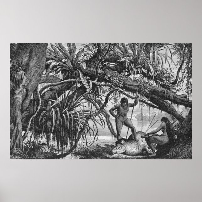 Póster Indios caripuna con tapir (Frente)