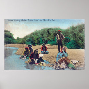 Póster Indios que lavan la ropa en el río ruso