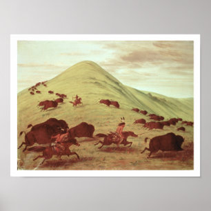 Póster Indios sioux cazando búfalo, 1835 (aceite en lienz