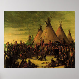 Póster Indios vintage, Consejo de Guerra Sioux de Catlin